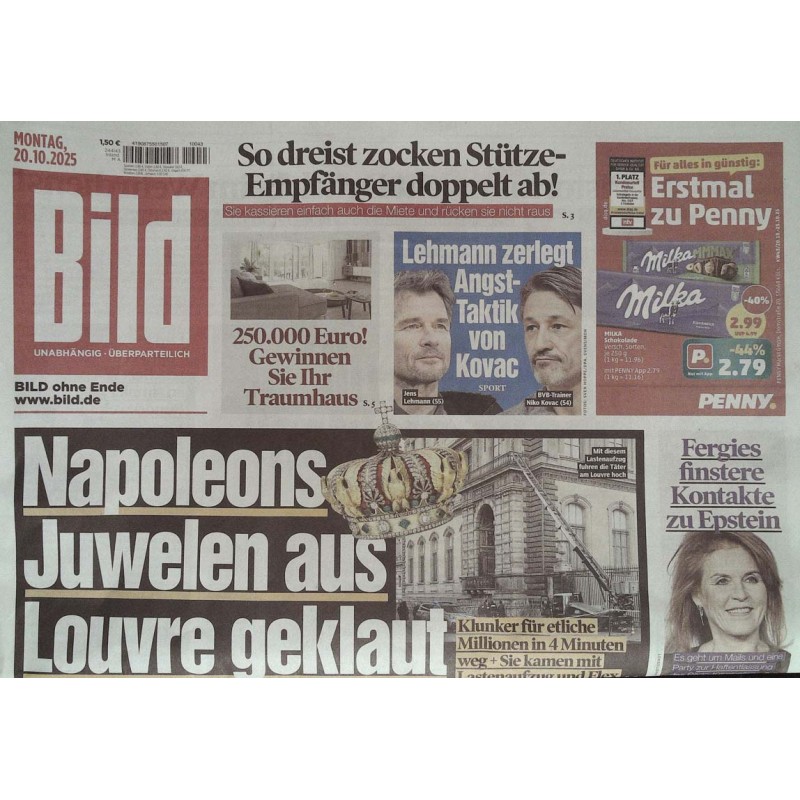 Bild Zeitung Montag, 20 Oktober 2025 - Napoleons Juwelen