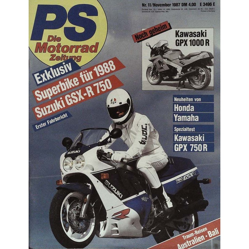 PS Die Motorrad Zeitung Heft 11 - November 1987 - Suzuki GSX-R 750