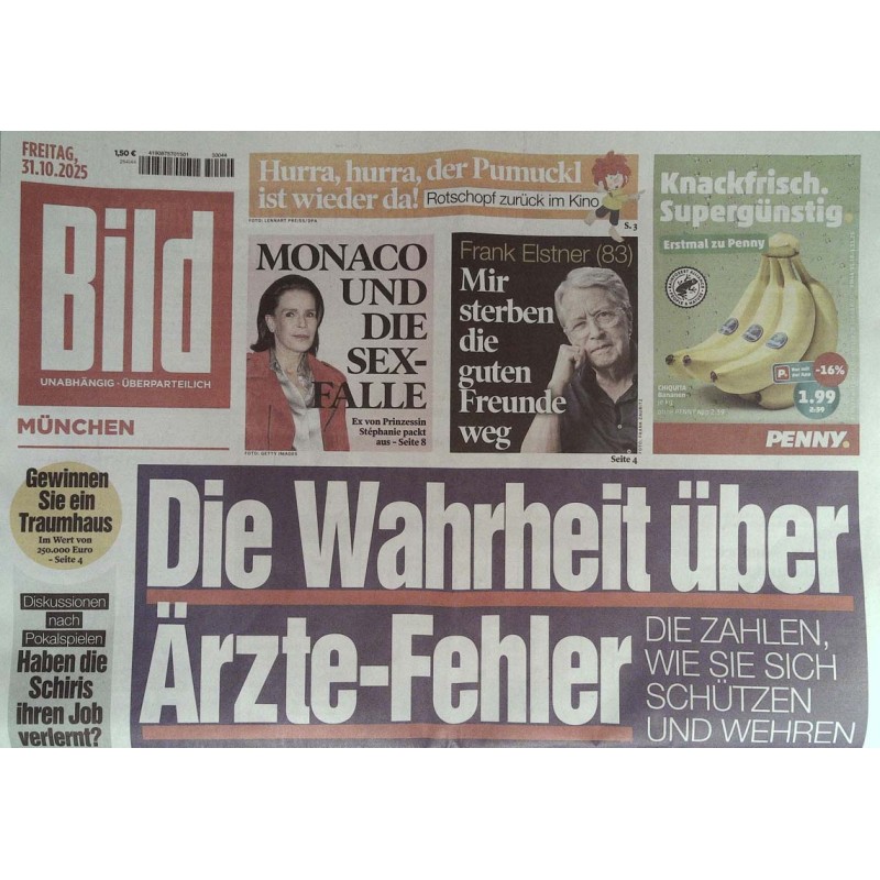 Bild Zeitung Freitag, 31 Oktober 2025 - Ärzte Fehler