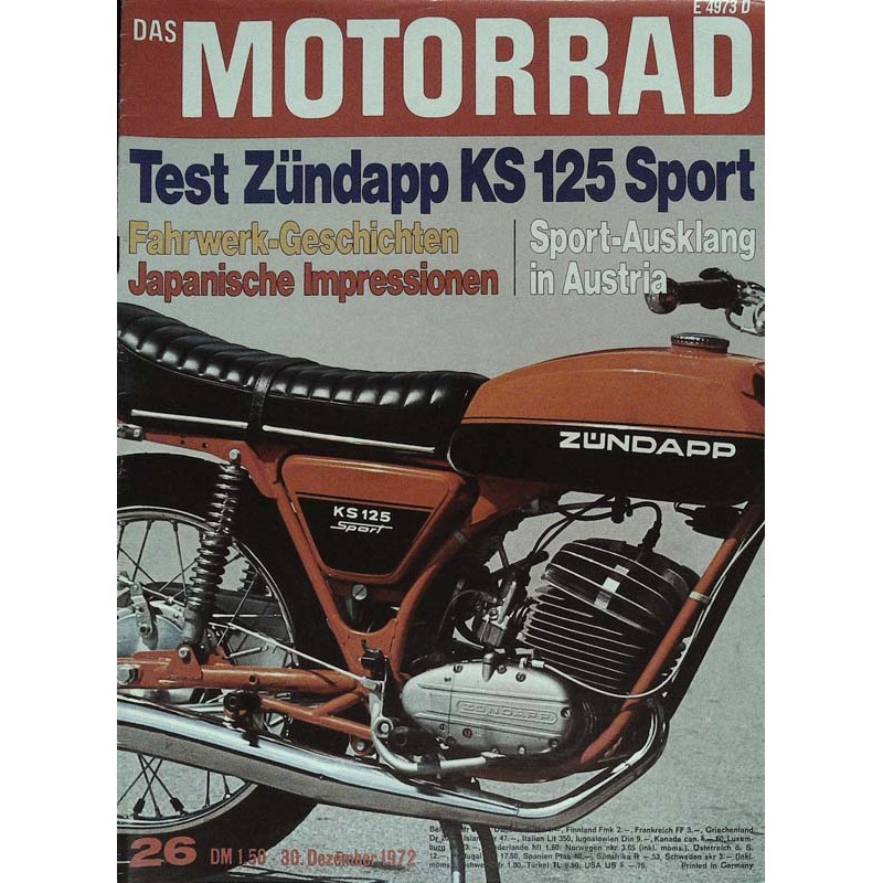 Das Motorrad Nr.26 / 30 Dezember 1972 - Zündapp KS 125 Sport