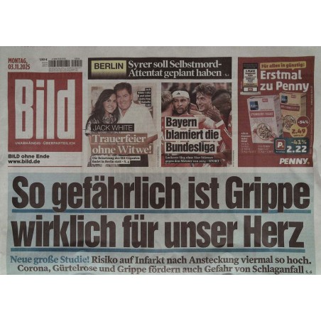 Bild Zeitung Montag, 3 November 2025 - Gefährliche Grippe