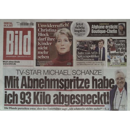 Bild Zeitung Dienstag, 4 November 2025 - Michael Schanze