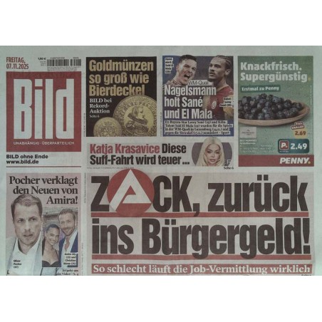 Bild Zeitung Freitag, 7 November 2025 - Zack Bürgergeld