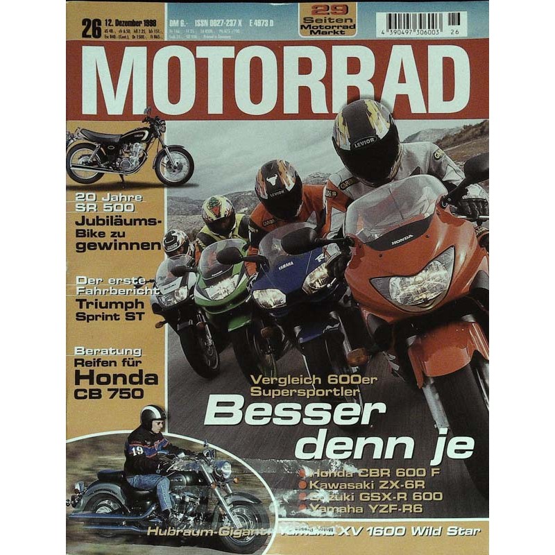 Motorrad Nr.26 / 12 Dezember 1998 - 600er Supersportler