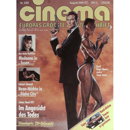 CINEMA 8/85 August 1985 - Roger Moore vs. Grace Jones