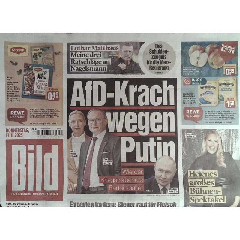Bild Zeitung Donnerstag, 13 November 2025 - AfD-Krach