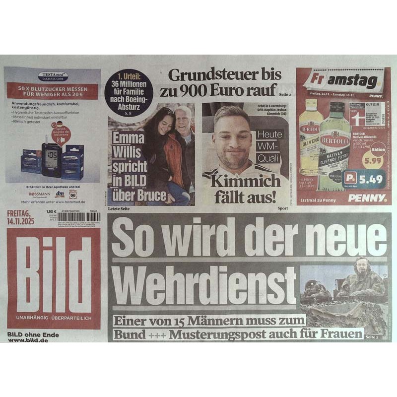 Bild Zeitung Freitag, 14 November 2025 - So wird der neue Wehrdienst