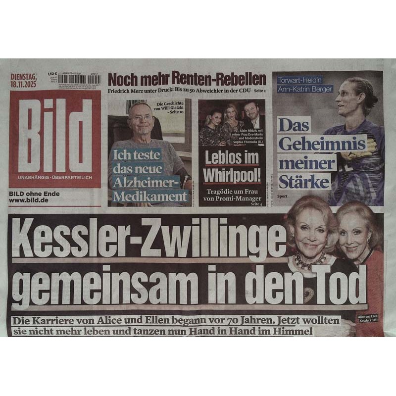 Bild Zeitung Dienstag, 18 November 2025 - Kessler Zwillinge