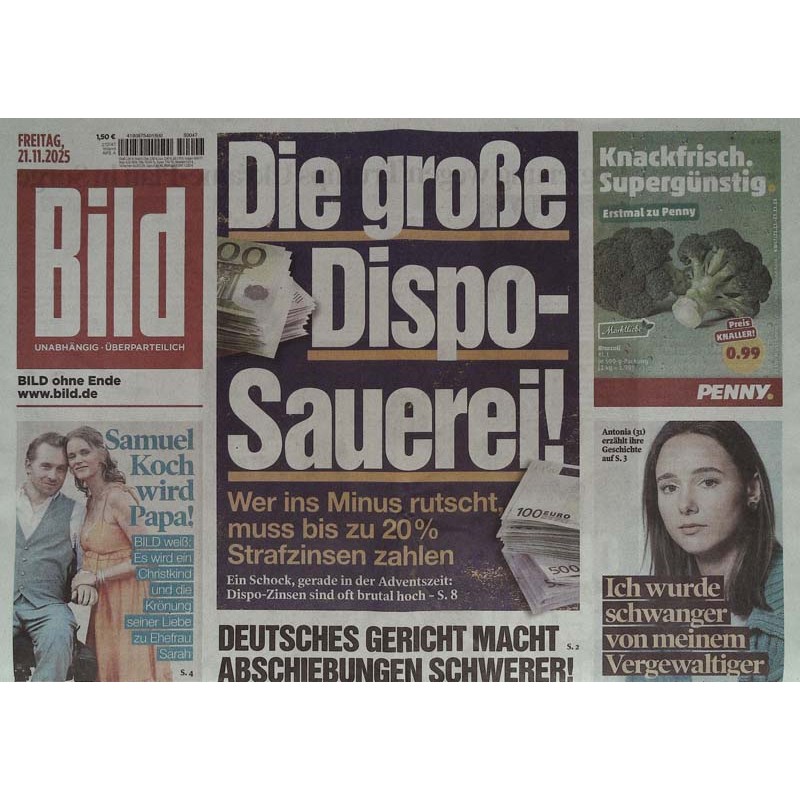 Bild Zeitung Freitag, 21 November 2025 - Dispo-Sauerei!