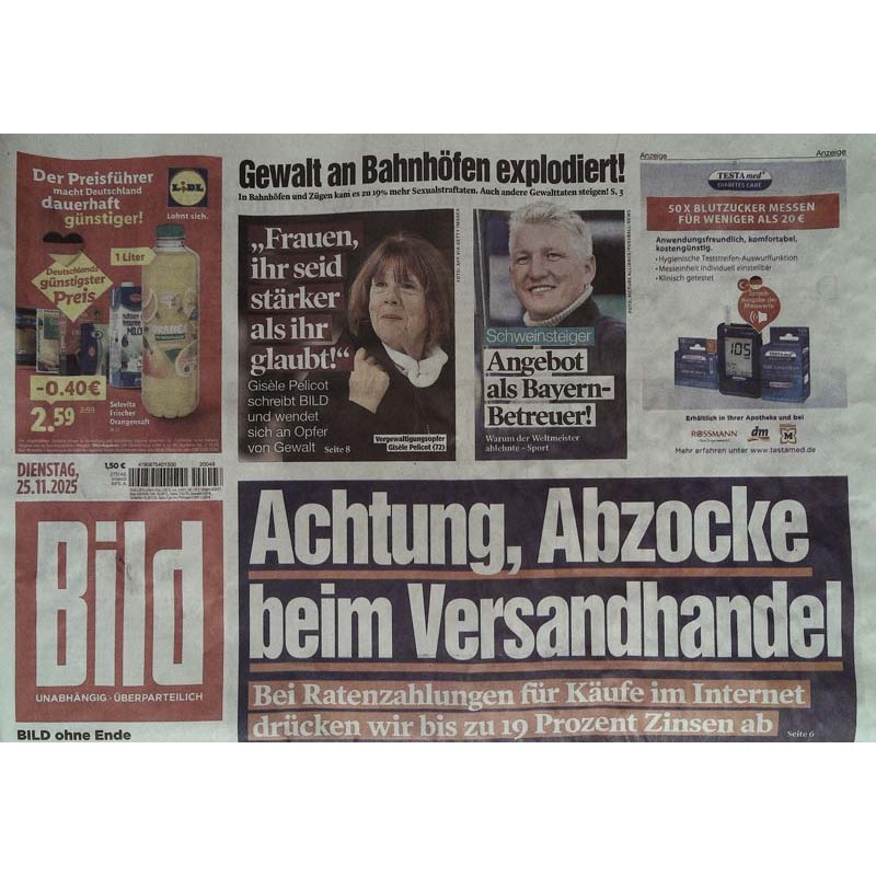 Bild Zeitung Dienstag, 25 November 2025 - Achtung, Abzocke