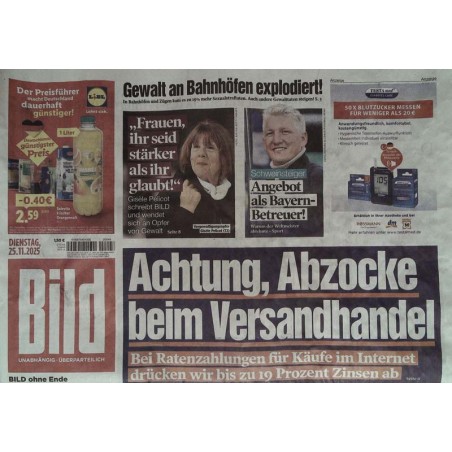 Bild Zeitung Dienstag, 25 November 2025 - Achtung, Abzocke