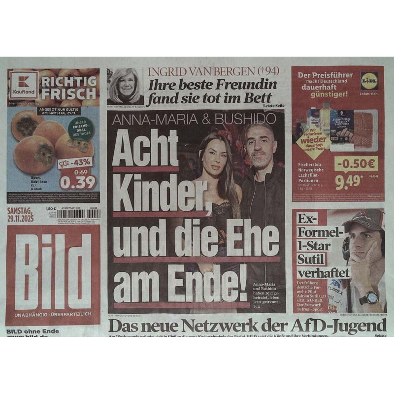 Bild Zeitung Samstag, 29 November 2025 - Anna-Maria & Bushido