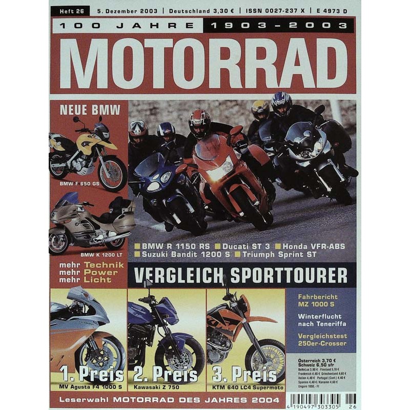Motorrad Nr.26 / 5 Dezember 2003 - Vergleich Sporttourer