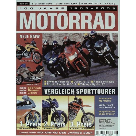 Motorrad Nr.26 / 5 Dezember 2003 - Vergleich Sporttourer