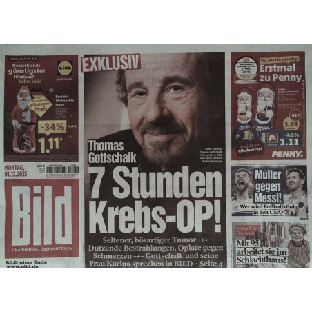Bild Zeitung Montag, 1  Dezember 2025 - 7 Stunden Krebs-OP!