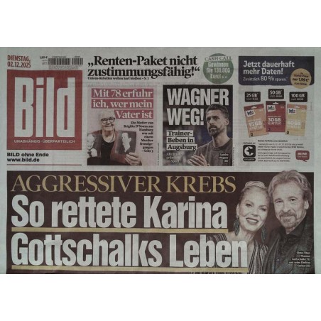 Bild Zeitung Dienstag, 2 Dezember 2025 - Aggressiver Krebs