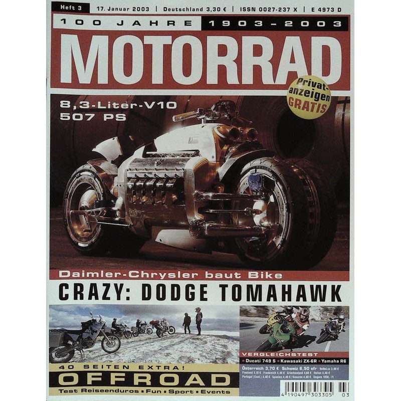 Motorrad Nr.3 / 17 Januar 2003 - Dodge Tomahawk