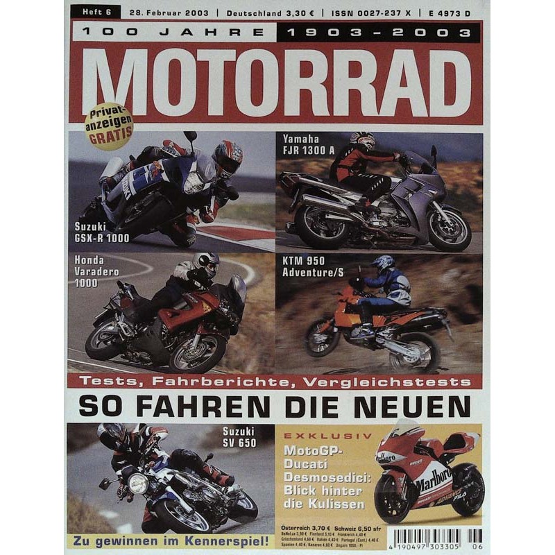 Motorrad Nr.6 / 28 Februar 2003 - So fahren die Neuen