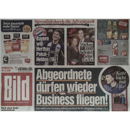 Bild Zeitung Donnerstag, 4 Dezember 2025 - Abgeordnete dürfen...