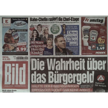 Bild Zeitung Freitag, 5 Dezember 2025 - Die Bürgergeld Wahrheit