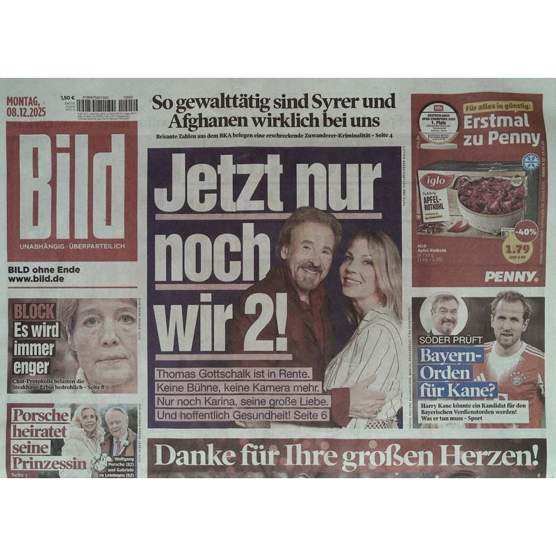 Bild Zeitung Montag, 8 Dezember 2025 - Thomas & Karina