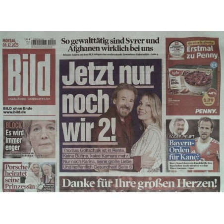 Bild Zeitung Montag, 8 Dezember 2025 - Thomas & Karina