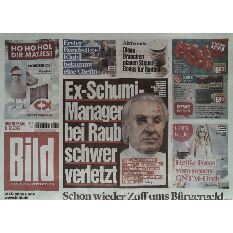 Bild Zeitung Donnerstag, 11 Dezember 2025 - Ex-Schumi-Manager