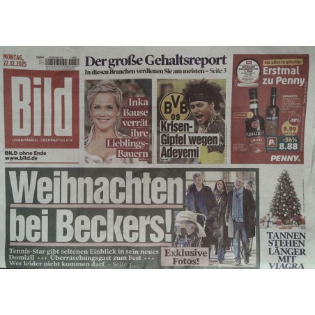 Bild Zeitung Montag, 22 Dezember 2025 - Weihnachten bei Beckers
