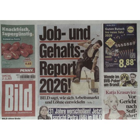 Bild Zeitung Samstag, 27 Dezember 2025 - Jon & Gehalts-Report!