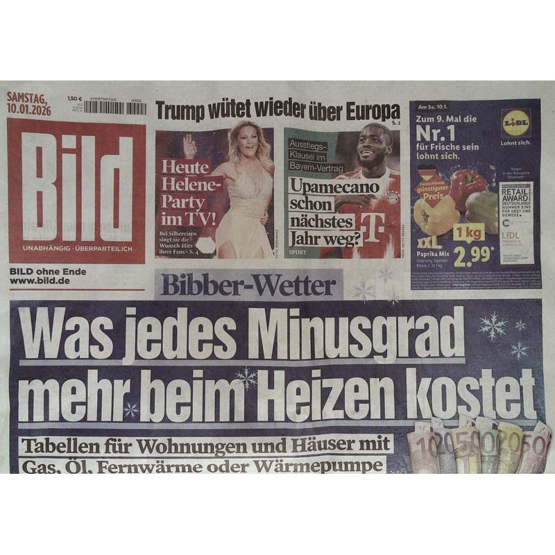 Bild Zeitung Samstag, 10 Januar 2026 - Bibber Wetter