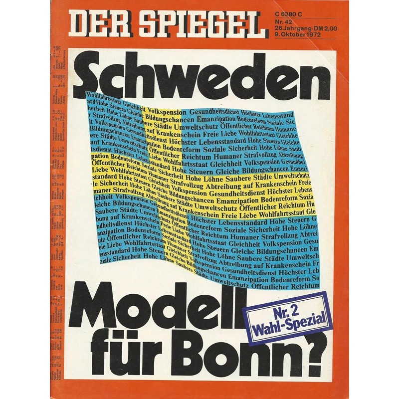 Der Spiegel Nr.42 / 9 Oktober 1972 - Schweden Modell für Bonn