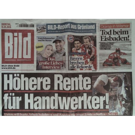 Bild Zeitung Dienstag, 13 Januar 2026 - Höhere Rente für Handwerker