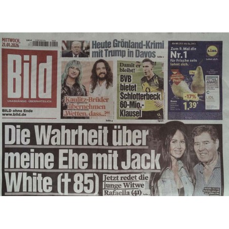 Bild Zeitung Mittwoch, 21 Januar 2026 - Witwe Rafaella redet!
