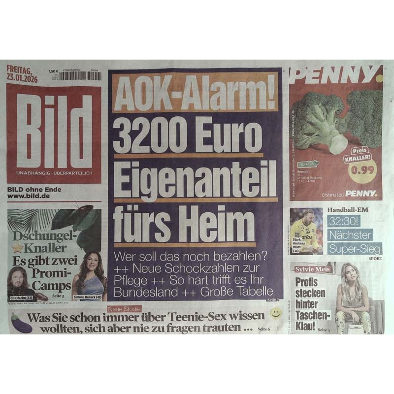 Bild Zeitung Freitag, 23 Januar 2026 - AOK-Alarm