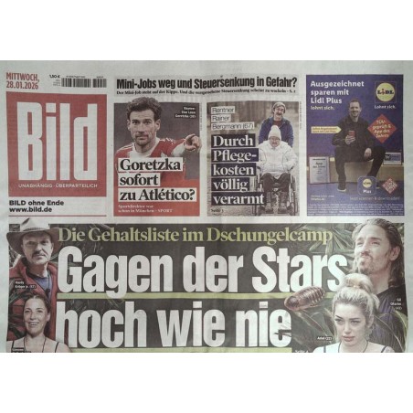Bild Zeitung Mittwoch, 28 Januar 2026 - Gagen der Stars