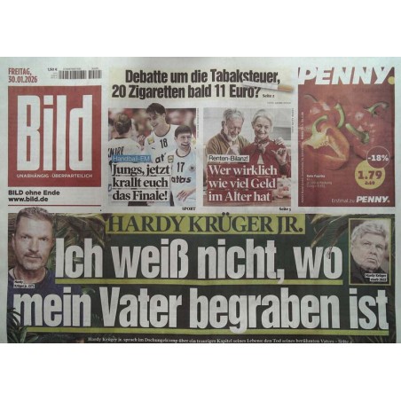 Bild Zeitung Freitag, 30 Januar 2026 - Hardy Krüger jr.