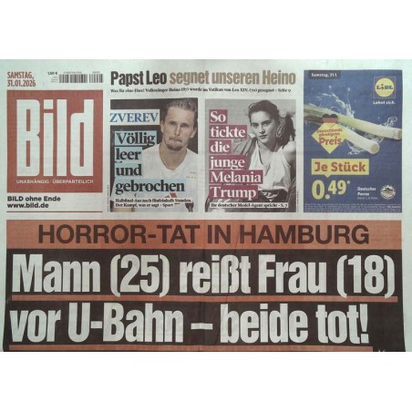 Bild Zeitung Samstag, 31 Januar 2026 - Horror-Tat in Hamburg