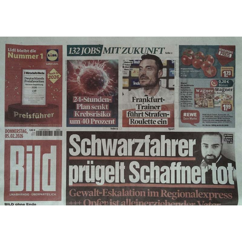 Bild Zeitung Donnerstag, 5 Februar 2026 - Schwarzfahrer...