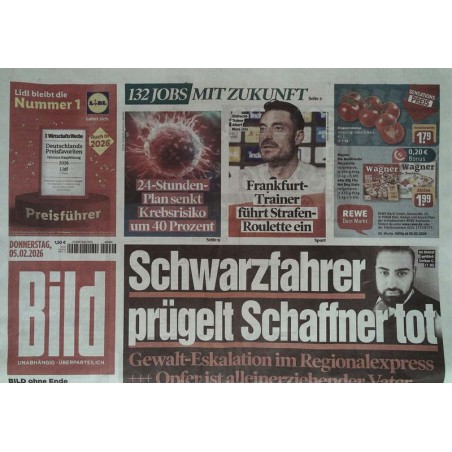 Bild Zeitung Donnerstag, 5 Februar 2026 - Schwarzfahrer...
