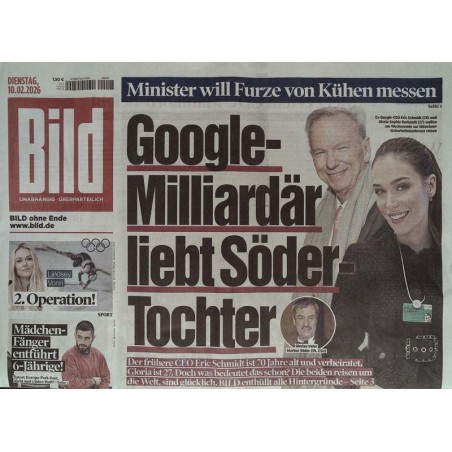 Bild Zeitung Dienstag, 10 Februar 2026 - Google ... Söder Tochter
