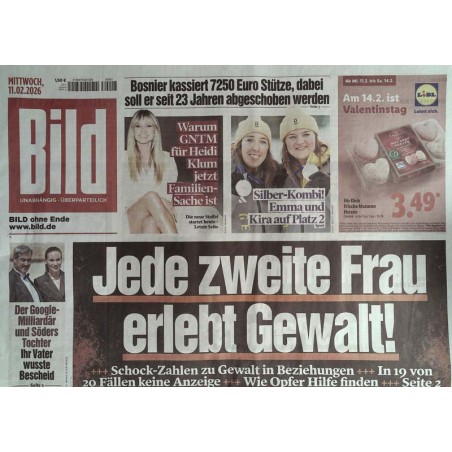 Bild Zeitung Mittwoch, 11 Februar 2026 - Gewalt bei Frauen
