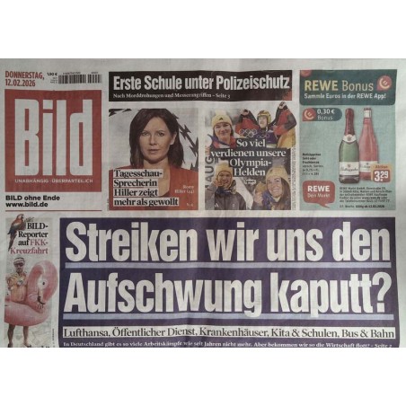 Bild Zeitung Donnerstag, 12 Februar 2026 - Aufschwung kaputt!