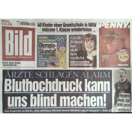 Bild Zeitung Freitag, 13 Februar 2026 - Ärzte schlagen Alarm