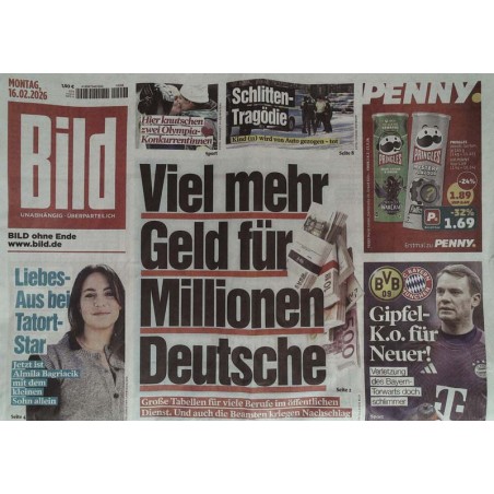Bild Zeitung Montag, 16 Februar 2026 - Mehr Geld für Deutsche