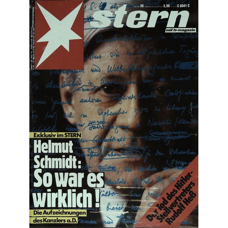 stern Heft Nr.35 / 20 August 1987 - Helmut Schmidt