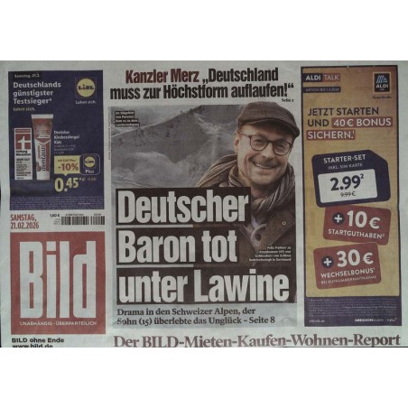 Bild Zeitung Samstag, 21 Februar 2026 - Deutscher Baron tot