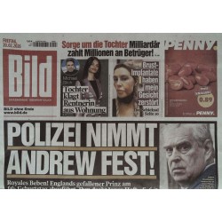 Bild Zeitung Freitag, 20 Februar 2026 - Polizei nimmt Andrew fest