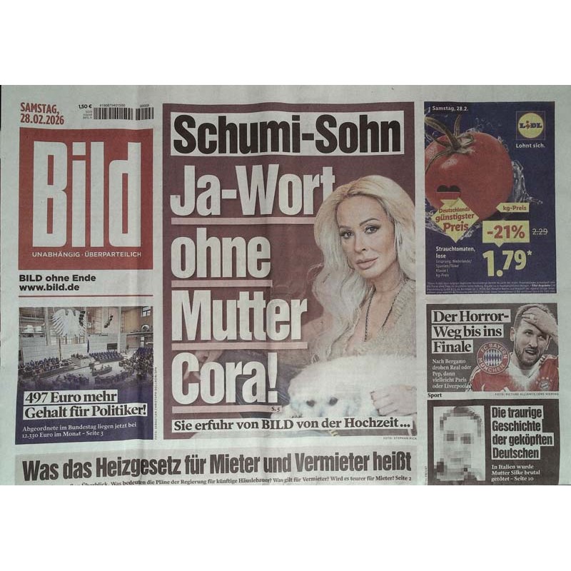 Bild Zeitung Samstag, 28 Februar 2026 - Schumi Sohn