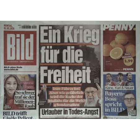 Bild Zeitung Montag, 2 März 2026 - Ein Krieg für die Freiheit