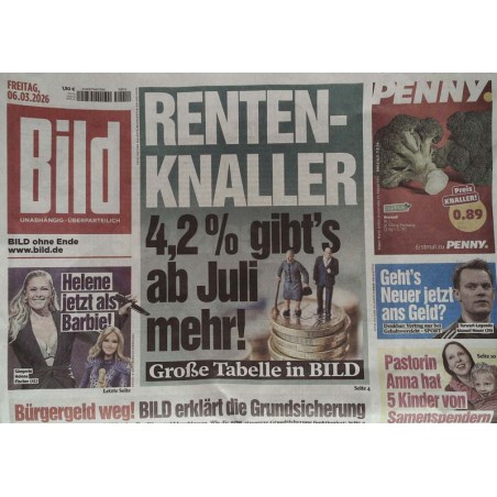 Bild Zeitung Freitag, 6 März 2026 - Renten Knaller